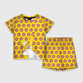 Детский костюм с шортами 3D с принтом Пончики Гомера Симпсона в Курске,  |  | donut | homer | simpson | гомер | еда | плюшка | пончик | симпсон
