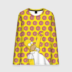 Мужской лонгслив 3D с принтом Пончики Гомера Симпсона в Курске, 100% полиэстер | длинные рукава, круглый вырез горловины, полуприлегающий силуэт | donut | homer | simpson | гомер | еда | плюшка | пончик | симпсон