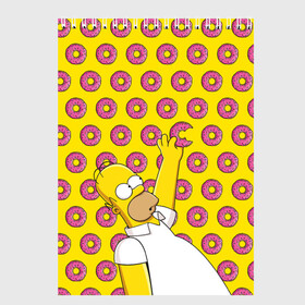 Скетчбук с принтом Пончики Гомера Симпсона в Курске, 100% бумага
 | 48 листов, плотность листов — 100 г/м2, плотность картонной обложки — 250 г/м2. Листы скреплены сверху удобной пружинной спиралью | donut | homer | simpson | гомер | еда | плюшка | пончик | симпсон