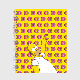 Тетрадь с принтом Пончики Гомера Симпсона в Курске, 100% бумага | 48 листов, плотность листов — 60 г/м2, плотность картонной обложки — 250 г/м2. Листы скреплены сбоку удобной пружинной спиралью. Уголки страниц и обложки скругленные. Цвет линий — светло-серый
 | donut | homer | simpson | гомер | еда | плюшка | пончик | симпсон