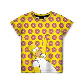 Детская футболка 3D с принтом Пончики Гомера Симпсона в Курске, 100% гипоаллергенный полиэфир | прямой крой, круглый вырез горловины, длина до линии бедер, чуть спущенное плечо, ткань немного тянется | donut | homer | simpson | гомер | еда | плюшка | пончик | симпсон