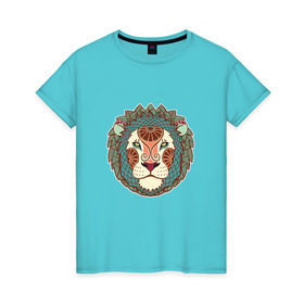 Женская футболка хлопок с принтом лев в Курске, 100% хлопок | прямой крой, круглый вырез горловины, длина до линии бедер, слегка спущенное плечо | знаки зодиака