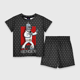 Детский костюм с шортами 3D с принтом Bender Presley в Курске,  |  | bender | elvis presley | fry | futurama | hermes | rock n roll | zoidberg | бендер | гермес | зойдберг | робот | рок н ролл | туранга | фрай | футурама | элвис пресли