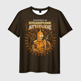Мужская футболка 3D с принтом Steampunk Attitude в Курске, 100% полиэфир | прямой крой, круглый вырез горловины, длина до линии бедер | bender | fry | futurama | hermes | robot | zoidberg | бендер | гермес | зойдберг | робот | туранга | фрай | футурама