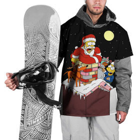 Накидка на куртку 3D с принтом Симпсон - Санта Клаус в Курске, 100% полиэстер |  | bart | christmas | happy new year | homer simpson | the simpsons | барт | гомер | дед мороз | луна | новый год | олень | подарки | санта | снег | собака | сосульки