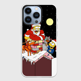 Чехол для iPhone 13 Pro с принтом Симпсон   Санта Клаус в Курске,  |  | Тематика изображения на принте: bart | christmas | happy new year | homer simpson | the simpsons | барт | гомер | дед мороз | луна | новый год | олень | подарки | санта | снег | собака | сосульки
