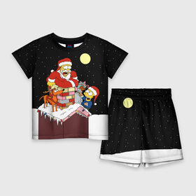 Детский костюм с шортами 3D с принтом Симпсон   Санта Клаус в Курске,  |  | Тематика изображения на принте: bart | christmas | happy new year | homer simpson | the simpsons | барт | гомер | дед мороз | луна | новый год | олень | подарки | санта | снег | собака | сосульки