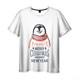 Мужская футболка 3D с принтом Happy New Year в Курске, 100% полиэфир | прямой крой, круглый вырез горловины, длина до линии бедер | 2017 | happy new year | holiday | marry christmas | winter | зима | новый год | пингвин | рождество