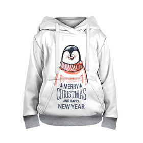 Детская толстовка 3D с принтом Happy New Year в Курске, 100% полиэстер | двухслойный капюшон со шнурком для регулировки, мягкие манжеты на рукавах и по низу толстовки, спереди карман-кенгуру с мягким внутренним слоем | 2017 | happy new year | holiday | marry christmas | winter | зима | новый год | пингвин | рождество