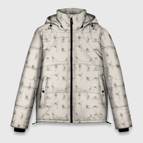 Мужская зимняя куртка 3D с принтом Скелеты и йога в Курске, верх — 100% полиэстер; подкладка — 100% полиэстер; утеплитель — 100% полиэстер | длина ниже бедра, свободный силуэт Оверсайз. Есть воротник-стойка, отстегивающийся капюшон и ветрозащитная планка. 

Боковые карманы с листочкой на кнопках и внутренний карман на молнии. | йога | скелет | скелеты | спорт | спортсмен | упражнение | упражнения