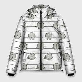 Мужская зимняя куртка 3D с принтом Милые слоны в Курске, верх — 100% полиэстер; подкладка — 100% полиэстер; утеплитель — 100% полиэстер | длина ниже бедра, свободный силуэт Оверсайз. Есть воротник-стойка, отстегивающийся капюшон и ветрозащитная планка. 

Боковые карманы с листочкой на кнопках и внутренний карман на молнии. | Тематика изображения на принте: линии | милые слоники понравятся вашим любимым. слон | полосы | серый | слоник | слоны