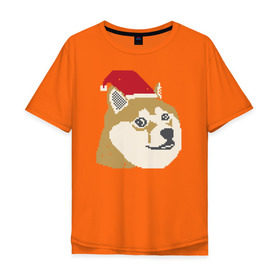 Мужская футболка хлопок Oversize с принтом Doge новогодний в Курске, 100% хлопок | свободный крой, круглый ворот, “спинка” длиннее передней части | doge | doge новогодний | интернет приколы | новый год | подарок на новый год