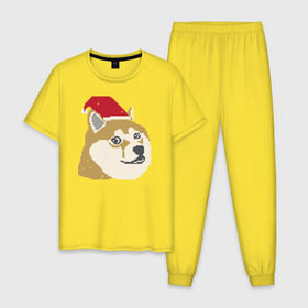 Мужская пижама хлопок с принтом Doge новогодний в Курске, 100% хлопок | брюки и футболка прямого кроя, без карманов, на брюках мягкая резинка на поясе и по низу штанин
 | doge | doge новогодний | интернет приколы | новый год | подарок на новый год