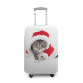 Чехол для чемодана 3D с принтом Новогодняя Киса в Курске, 86% полиэфир, 14% спандекс | двустороннее нанесение принта, прорези для ручек и колес | cat | christmas | new year | winter | дед мороз | зима | кисы | кошки | новый год | рождество