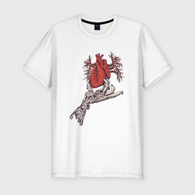 Мужская футболка премиум с принтом Рука и сердце в Курске, 92% хлопок, 8% лайкра | приталенный силуэт, круглый вырез ворота, длина до линии бедра, короткий рукав | био | механика | рука | сердце | тату