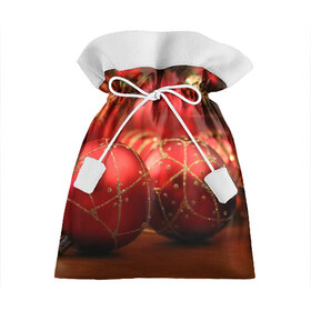 Подарочный 3D мешок с принтом Красные украшения в Курске, 100% полиэстер | Размер: 29*39 см | елка | игрушки | красный | новый год | праздник | украшения
