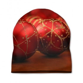 Шапка 3D с принтом Красные украшения в Курске, 100% полиэстер | универсальный размер, печать по всей поверхности изделия | елка | игрушки | красный | новый год | праздник | украшения