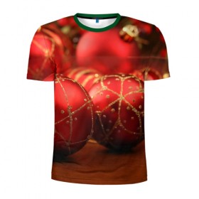 Мужская футболка 3D спортивная с принтом Красные украшения в Курске, 100% полиэстер с улучшенными характеристиками | приталенный силуэт, круглая горловина, широкие плечи, сужается к линии бедра | елка | игрушки | красный | новый год | праздник | украшения
