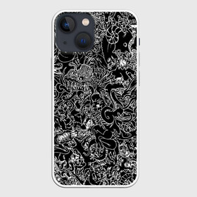 Чехол для iPhone 13 mini с принтом Монстры в Курске,  |  | background | black | dark | devils | evil | force | ghosts | graphic | monsters | графика | дьяволы | монстры | нечисть | привидения | силы | тёмные | фон | черный