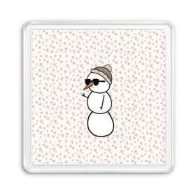Магнит 55*55 с принтом Крутой снеговик 2 в Курске, Пластик | Размер: 65*65 мм; Размер печати: 55*55 мм | Тематика изображения на принте: зима | новогодний | очки | паттерн | рождество | снежинки