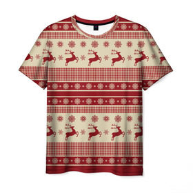 Мужская футболка 3D с принтом Зимние олени в Курске, 100% полиэфир | прямой крой, круглый вырез горловины, длина до линии бедер | happy new year | ёлка | зима | олень | праздник | снег | снежинка