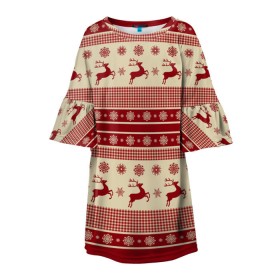 Детское платье 3D с принтом Зимние олени в Курске, 100% полиэстер | прямой силуэт, чуть расширенный к низу. Круглая горловина, на рукавах — воланы | happy new year | ёлка | зима | олень | праздник | снег | снежинка