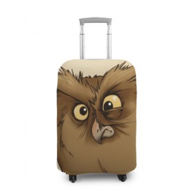 Чехол для чемодана 3D с принтом Грустная сова в Курске, 86% полиэфир, 14% спандекс | двустороннее нанесение принта, прорези для ручек и колес | глаза | клюв | пернатые | перья | прикольные картинки | птица | сова