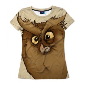 Женская футболка 3D с принтом Грустная сова в Курске, 100% полиэфир ( синтетическое хлопкоподобное полотно) | прямой крой, круглый вырез горловины, длина до линии бедер | глаза | клюв | пернатые | перья | прикольные картинки | птица | сова
