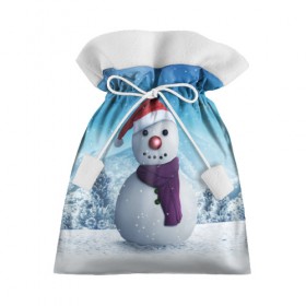 Подарочный 3D мешок с принтом Снеговик в Курске, 100% полиэстер | Размер: 29*39 см | Тематика изображения на принте: happy new year | блеск | ёлка | зима | игрушки. праздник | конфетти | новый год | подарки | снег