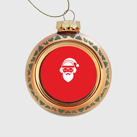 Стеклянный ёлочный шар с принтом Дед мороз в Курске, Стекло | Диаметр: 80 мм | 2017 | аудио | борода | дед мороз | музыка | наушники | новый год | очки | подарки | праздник | усы | хипстер