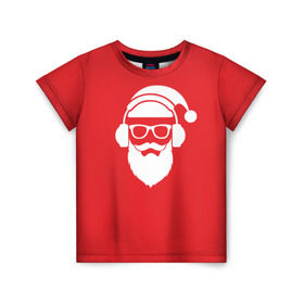 Детская футболка 3D с принтом Дед мороз в Курске, 100% гипоаллергенный полиэфир | прямой крой, круглый вырез горловины, длина до линии бедер, чуть спущенное плечо, ткань немного тянется | 2017 | аудио | борода | дед мороз | музыка | наушники | новый год | очки | подарки | праздник | усы | хипстер