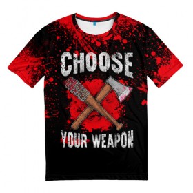 Мужская футболка 3D с принтом Choose Your Weapon в Курске, 100% полиэфир | прямой крой, круглый вырез горловины, длина до линии бедер | Тематика изображения на принте: carl | rick | walking dead | zombie | бита | граймс | зомби | карл | рик | топор | ходячие мертвецы