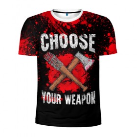 Мужская футболка 3D спортивная с принтом Choose Your Weapon в Курске, 100% полиэстер с улучшенными характеристиками | приталенный силуэт, круглая горловина, широкие плечи, сужается к линии бедра | carl | rick | walking dead | zombie | бита | граймс | зомби | карл | рик | топор | ходячие мертвецы