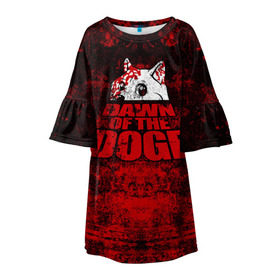 Детское платье 3D с принтом Dawn of the Doge в Курске, 100% полиэстер | прямой силуэт, чуть расширенный к низу. Круглая горловина, на рукавах — воланы | Тематика изображения на принте: dog | doge | walking dead | zombie | додж | зомби | мем | собака | ходячие мертвецы