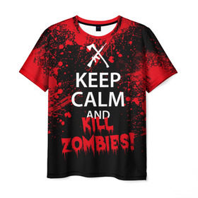 Мужская футболка 3D с принтом Keep Calm & Kill Zombies в Курске, 100% полиэфир | прямой крой, круглый вырез горловины, длина до линии бедер | bone | carl | rick | skelet | skull | walking dead | zombie | граймс | зомби | карл | нежить | нечисть | рик | скелет | ходячие мертвецы | череп