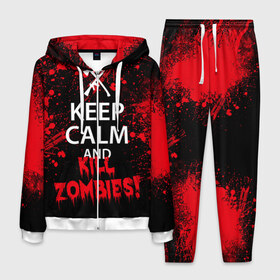 Мужской костюм 3D с принтом Keep Calm & Kill Zombies в Курске, 100% полиэстер | Манжеты и пояс оформлены тканевой резинкой, двухслойный капюшон со шнурком для регулировки, карманы спереди | Тематика изображения на принте: bone | carl | rick | skelet | skull | walking dead | zombie | граймс | зомби | карл | нежить | нечисть | рик | скелет | ходячие мертвецы | череп