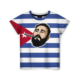 Детская футболка 3D с принтом Fidel Castro в Курске, 100% гипоаллергенный полиэфир | прямой крой, круглый вырез горловины, длина до линии бедер, чуть спущенное плечо, ткань немного тянется | Тематика изображения на принте: castro | che | fidel | guevara | гевара | кастро | фидель | че