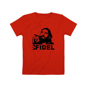 Детская футболка хлопок с принтом Фидель, Кастро в Курске, 100% хлопок | круглый вырез горловины, полуприлегающий силуэт, длина до линии бедер | castro | che | fidel | guevara | гевара | кастро | фидель | че