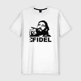 Мужская футболка премиум с принтом Фидель, Кастро в Курске, 92% хлопок, 8% лайкра | приталенный силуэт, круглый вырез ворота, длина до линии бедра, короткий рукав | castro | che | fidel | guevara | гевара | кастро | фидель | че