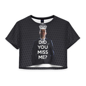 Женская футболка 3D укороченная с принтом Keep Calm & Miss Me в Курске, 100% полиэстер | круглая горловина, длина футболки до линии талии, рукава с отворотами | holmes | sherlock | мориарти | профессор | холмс | шерлок