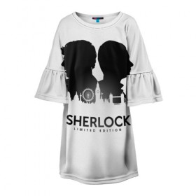 Детское платье 3D с принтом Sherlock Edition в Курске, 100% полиэстер | прямой силуэт, чуть расширенный к низу. Круглая горловина, на рукавах — воланы | Тематика изображения на принте: doctor | holmes | sherlock | watson | ватсон | доктор | профессор | холмс | шерлок