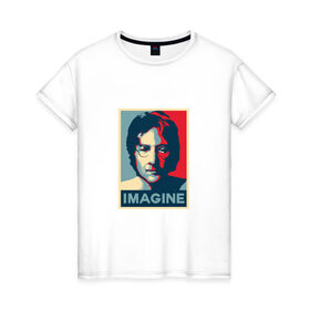 Женская футболка хлопок с принтом Леннон в Курске, 100% хлопок | прямой крой, круглый вырез горловины, длина до линии бедер, слегка спущенное плечо | beatles | lennon | битлз | джон | музыка
