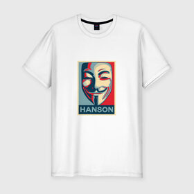 Мужская футболка премиум с принтом Гай Фокс в Курске, 92% хлопок, 8% лайкра | приталенный силуэт, круглый вырез ворота, длина до линии бедра, короткий рукав | hanson | v | vendetta | вендетта | маска