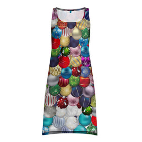 Платье-майка 3D с принтом Елочнные шары в Курске, 100% полиэстер | полуприлегающий силуэт, широкие бретели, круглый вырез горловины, удлиненный подол сзади. | ёлка | ель | новый год | праздник | рождество | украшение | шарик