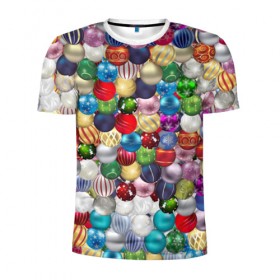 Мужская футболка 3D спортивная с принтом Елочнные шары в Курске, 100% полиэстер с улучшенными характеристиками | приталенный силуэт, круглая горловина, широкие плечи, сужается к линии бедра | ёлка | ель | новый год | праздник | рождество | украшение | шарик