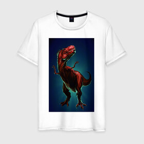 Мужская футболка хлопок с принтом Dino в Курске, 100% хлопок | прямой крой, круглый вырез горловины, длина до линии бедер, слегка спущенное плечо. | Тематика изображения на принте: dino | dinosaur | t rex | дино | динозавр | монстр | ящерица