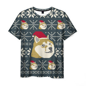 Мужская футболка 3D с принтом Doge новогодний в Курске, 100% полиэфир | прямой крой, круглый вырез горловины, длина до линии бедер | 2017 | doge | doge новогодний | интернет приколы | новый год | подарок на новый год