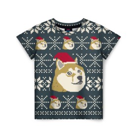 Детская футболка 3D с принтом Doge новогодний в Курске, 100% гипоаллергенный полиэфир | прямой крой, круглый вырез горловины, длина до линии бедер, чуть спущенное плечо, ткань немного тянется | 2017 | doge | doge новогодний | интернет приколы | новый год | подарок на новый год