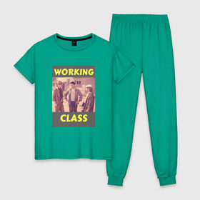 Женская пижама хлопок с принтом Афоня working class в Курске, 100% хлопок | брюки и футболка прямого кроя, без карманов, на брюках мягкая резинка на поясе и по низу штанин | афоня | кино | ссср