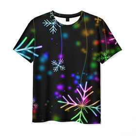 Мужская футболка 3D с принтом Новогодняя ночь в Курске, 100% полиэфир | прямой крой, круглый вырез горловины, длина до линии бедер | Тематика изображения на принте: happy new year | конфетти | снежинки